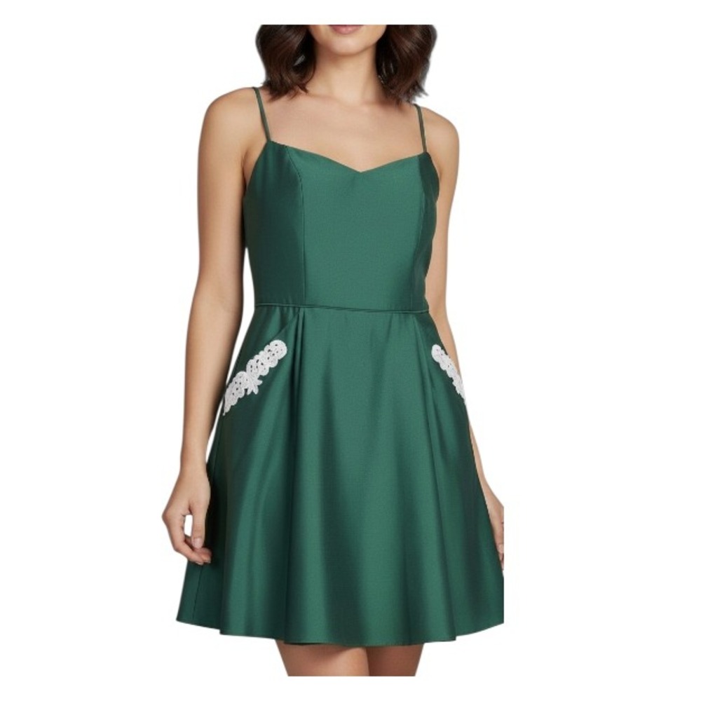 VTG BLONDIE NITES Cocktail Dress EMERALD GREEN SATIN Prom/Party XS/S BUST=34"